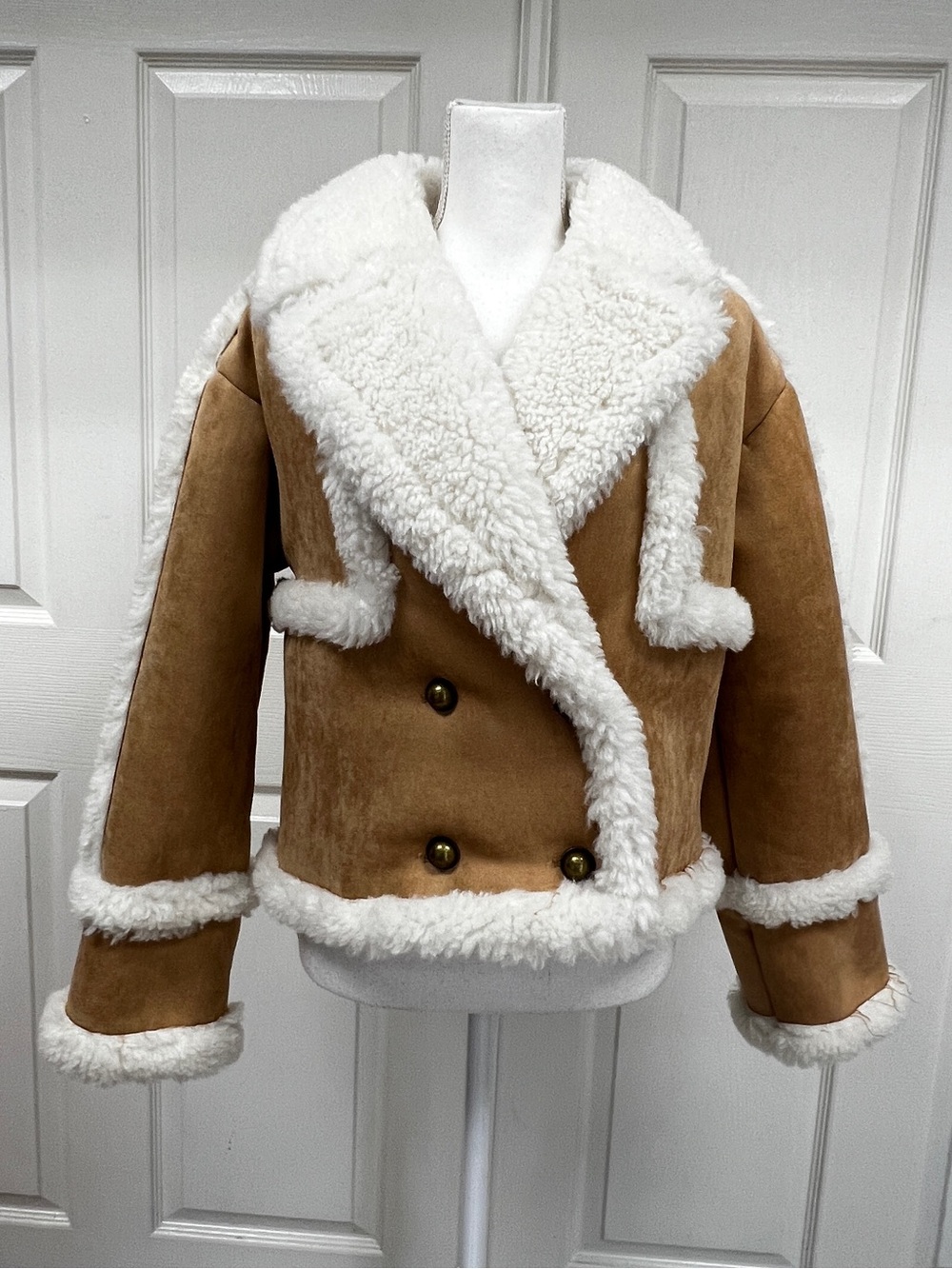 Altar'd State Faux Sherpa Suede Shearling Cropped Jacket Tan Camel Size XL
